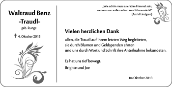 Traueranzeige von Waltraud Benz von Echo-Zeitungen (Gesamtausgabe)