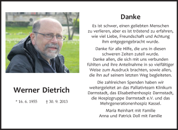 Traueranzeige von Werner Dietrich von Echo-Zeitungen (Gesamtausgabe)
