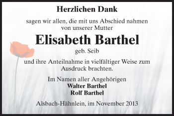 Traueranzeige von Elisabeth Barthel von Echo-Zeitungen (Gesamtausgabe)