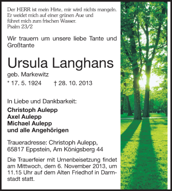Traueranzeige von Ursula Langhans von Echo-Zeitungen (Gesamtausgabe)