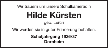 Traueranzeige von Hilde Kürsten von Rüsselsheimer Echo, Groß-Gerauer-Echo, Ried Echo