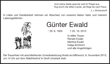 Traueranzeige von Günter Ewald von Echo-Zeitungen (Gesamtausgabe)