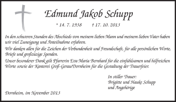 Traueranzeige von Edmund Jakob Schupp von Rüsselsheimer Echo, Groß-Gerauer-Echo, Ried Echo