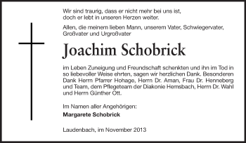 Traueranzeige von Joachim Schobrick von Starkenburger Echo