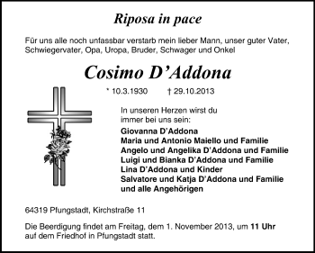 Traueranzeige von Cosimio D´ Addona von Echo-Zeitungen (Gesamtausgabe)