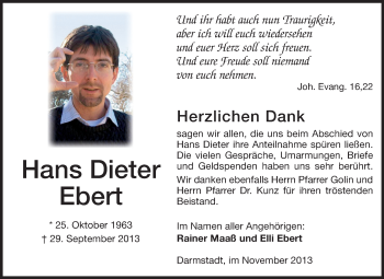 Traueranzeige von Hans Dieter Ebert von Echo-Zeitungen (Gesamtausgabe)