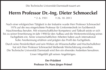 Traueranzeige von Dieter Schmoeckel von Echo-Zeitungen (Gesamtausgabe)