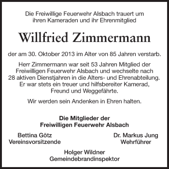 Traueranzeige von Willfried Zimmermann von Echo-Zeitungen (Gesamtausgabe)