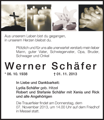 Traueranzeige von Werner Schäfer von Echo-Zeitungen (Gesamtausgabe)