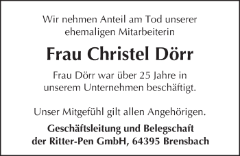 Traueranzeige von Christel Dörr von trauer.echo-online.de