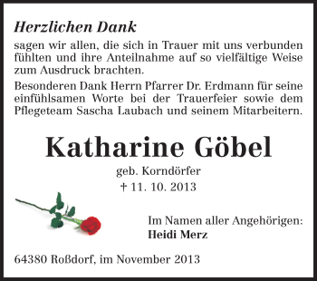 Traueranzeige von Katharine Göbel von Echo-Zeitungen (Gesamtausgabe)