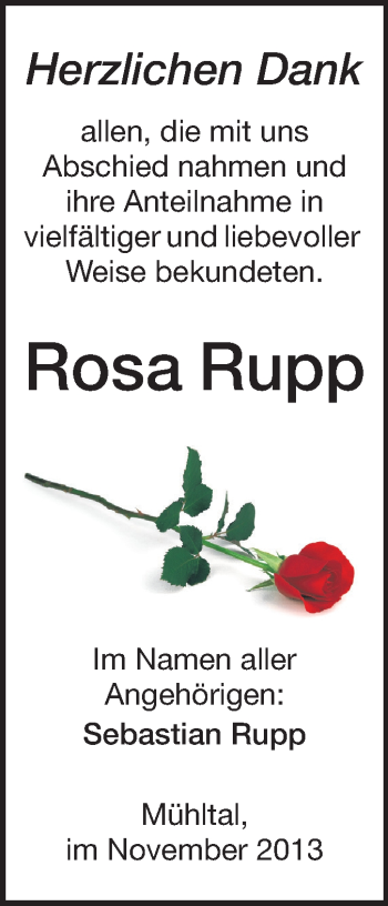 Traueranzeige von Rosa Rupp von Echo-Zeitungen (Gesamtausgabe)