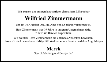 Traueranzeige von Wilfried Zimmermann von Echo-Zeitungen (Gesamtausgabe)