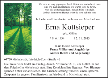 Traueranzeige von Erna Kottsieper von Odenwälder Echo
