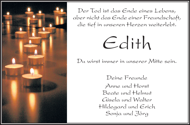  Traueranzeige für Edith  vom 06.11.2013 aus Rüsselsheimer Echo, Groß-Gerauer-Echo, Ried Echo