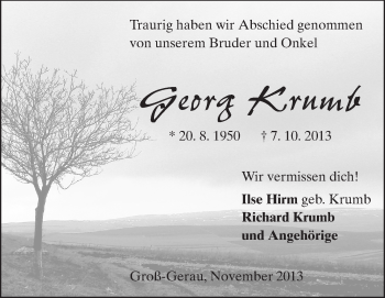 Traueranzeige von Georg Krumb von Rüsselsheimer Echo, Groß-Gerauer-Echo, Ried Echo