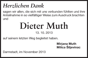 Traueranzeige von Dieter Muth von Echo-Zeitungen (Gesamtausgabe)