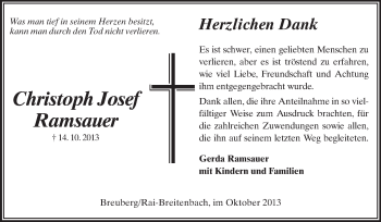 Traueranzeige von Christoph Josef Ramsauer von Echo-Zeitungen (Gesamtausgabe)