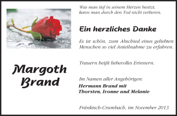 Traueranzeige von Margoth Brand von Echo-Zeitungen (Gesamtausgabe)