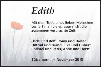 Traueranzeige von Edith  von Rüsselsheimer Echo, Groß-Gerauer-Echo, Ried Echo