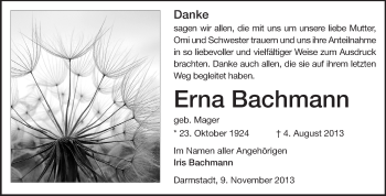Traueranzeige von Erna Bachmann von Echo-Zeitungen (Gesamtausgabe)
