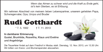 Traueranzeige von Rudi Gotthardt von Echo-Zeitungen (Gesamtausgabe)