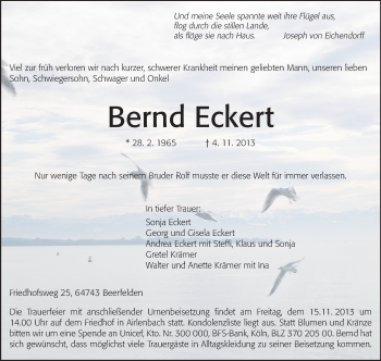 Traueranzeige von Bernd Eckert von Odenwälder Echo