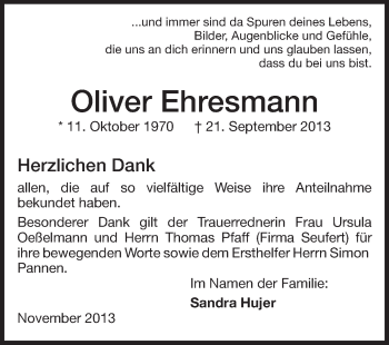 Traueranzeige von Oliver Ehresmann von Echo-Zeitungen (Gesamtausgabe)
