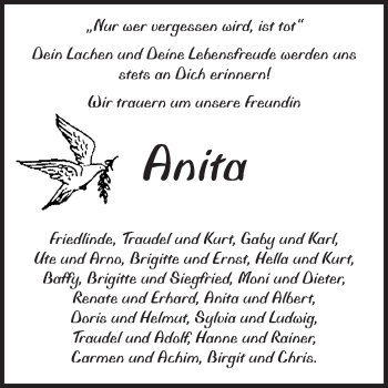 Traueranzeige von Anita  von Odenwälder Echo