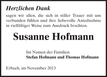 Traueranzeige von Susanne Hofmann von Odenwälder Echo