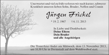 Traueranzeige von Jürgen Frickel von Echo-Zeitungen (Gesamtausgabe)