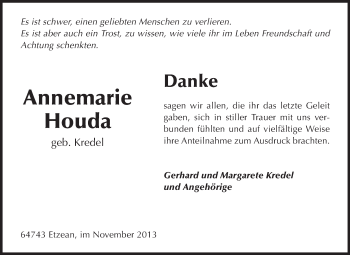 Traueranzeige von Annemarie Houda von Odenwälder Echo