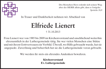 Traueranzeige von Elfriede Lienert von Rüsselsheimer Echo, Groß-Gerauer-Echo, Ried Echo