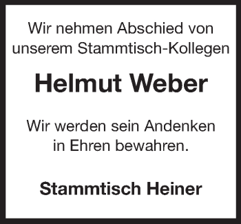 Traueranzeige von Helmut Weber von Echo-Zeitungen (Gesamtausgabe)