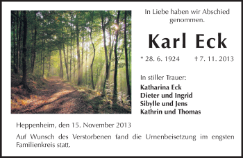 Traueranzeige von Karl Eck von Starkenburger Echo