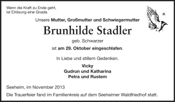Traueranzeige von Brunhilde Stadler von Echo-Zeitungen (Gesamtausgabe)