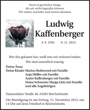 Traueranzeige von Ludwig Kaffenberger von Odenwälder Echo