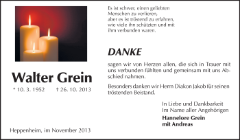 Traueranzeige von Walter Grein von Starkenburger Echo