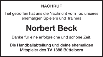 Traueranzeige von Norbert Beck von Rüsselsheimer Echo, Groß-Gerauer-Echo, Ried Echo