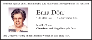 Traueranzeige von Erna Dörr von Echo-Zeitungen (Gesamtausgabe)
