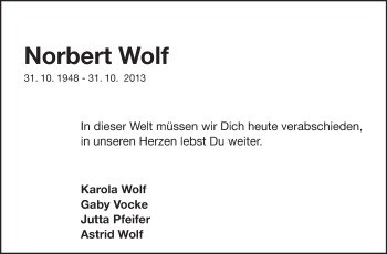 Traueranzeige von Norbert Wolf von Starkenburger Echo