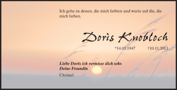 Traueranzeige von Doris Knobloch von Echo-Zeitungen (Gesamtausgabe)