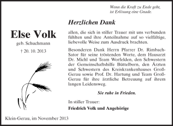 Traueranzeige von Else Volk von Echo-Zeitungen (Gesamtausgabe)