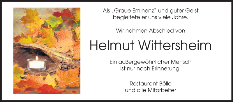  Traueranzeige für Helmut Wittersheim vom 16.11.2013 aus Echo-Zeitungen (Gesamtausgabe)