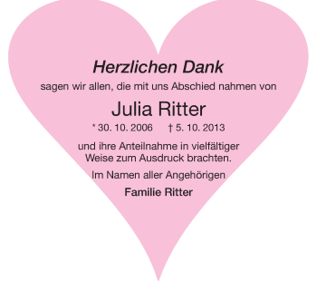 Traueranzeige von Julia Ritter von Echo-Zeitungen (Gesamtausgabe)