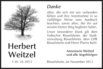 Traueranzeige von Herbert Weitzel von Rüsselsheimer Echo, Groß-Gerauer-Echo, Ried Echo