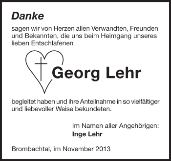 Traueranzeige von Georg Lehr von Odenwälder Echo