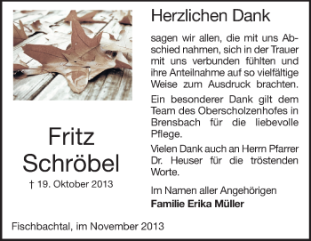 Traueranzeige von Fritz Schröbel von Echo-Zeitungen (Gesamtausgabe)