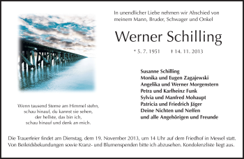 Traueranzeige von Werner Schilling von Echo-Zeitungen (Gesamtausgabe)