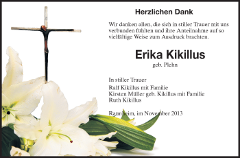 Traueranzeige von Erika Kikillus von Rüsselsheimer Echo, Groß-Gerauer-Echo, Ried Echo